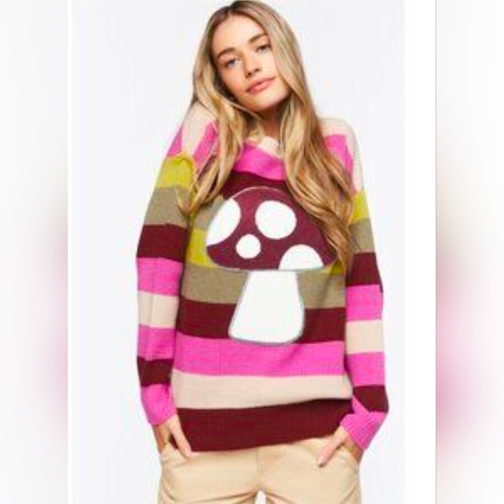 Forever 21 Mushroom Stripe Oversized Chunky Retro Knit Sweater Small